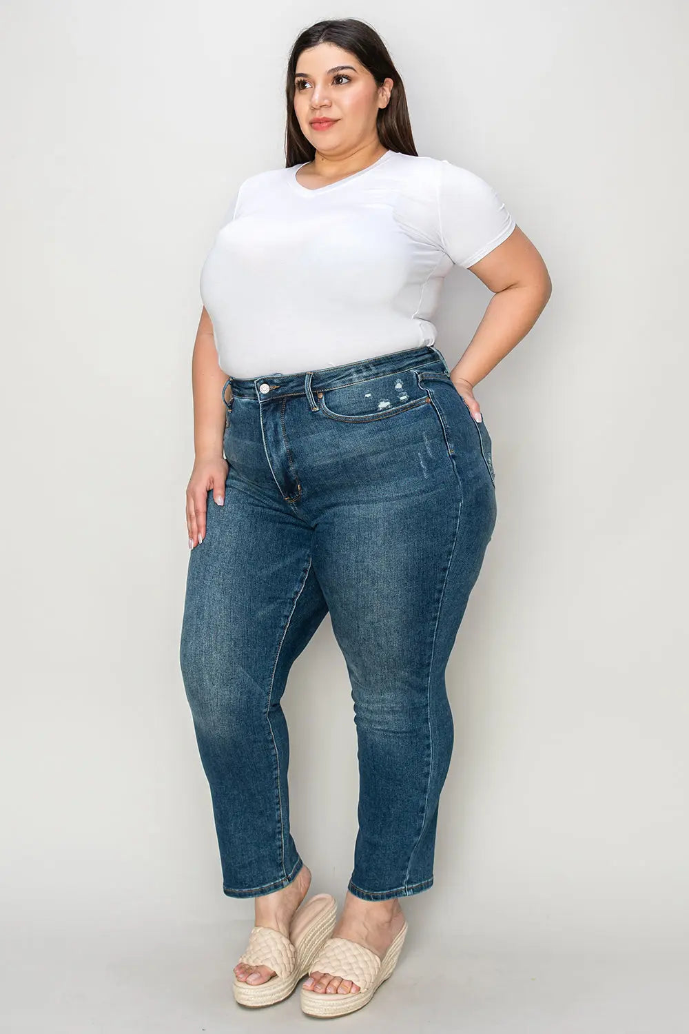 Judy Blue Full Size Tummy Control High Waist Slim Jeans - Aria Bouquet