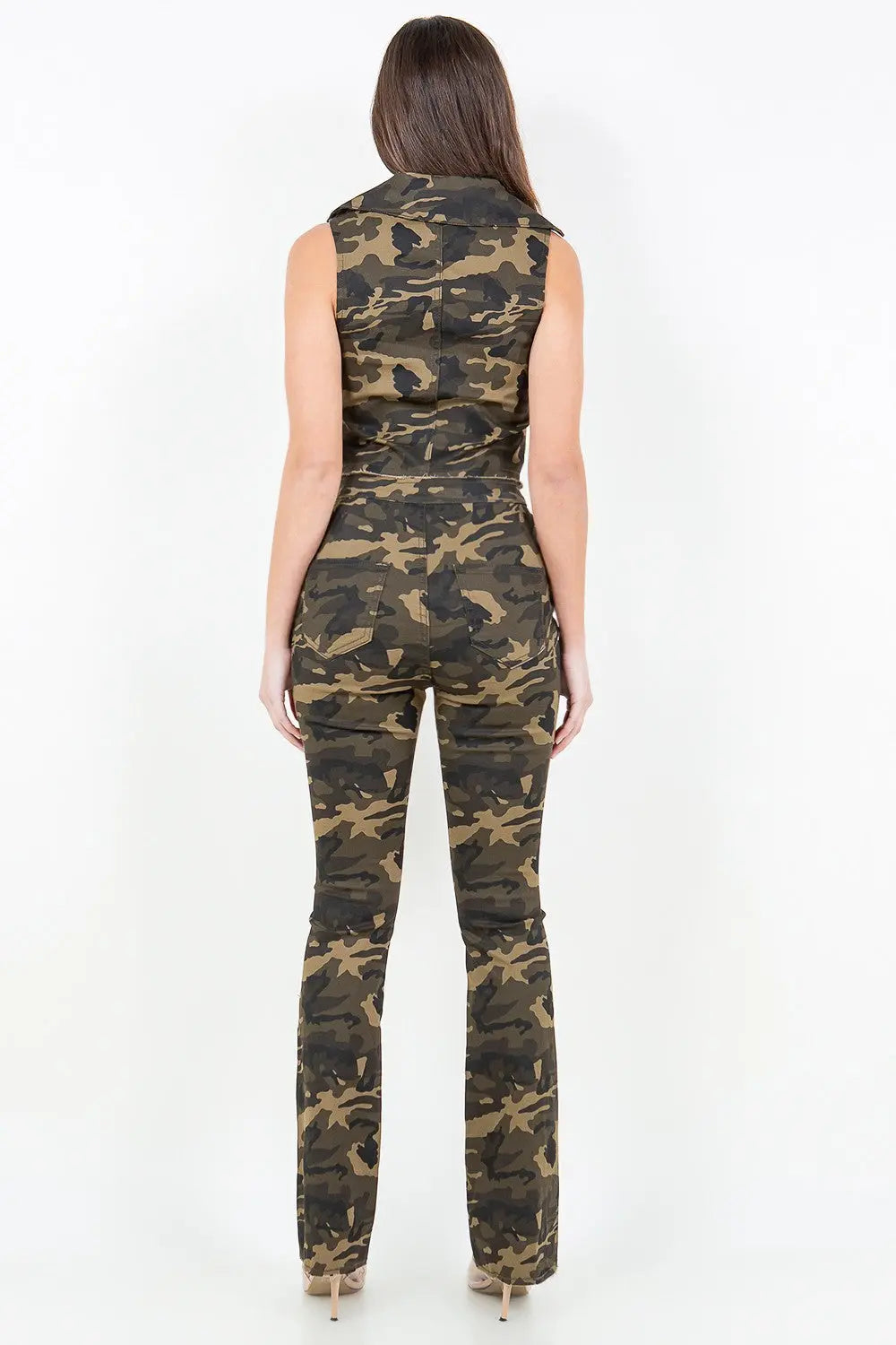 American Bazi V-Cut Ruched Camo Flare Pants - Aria Bouquet