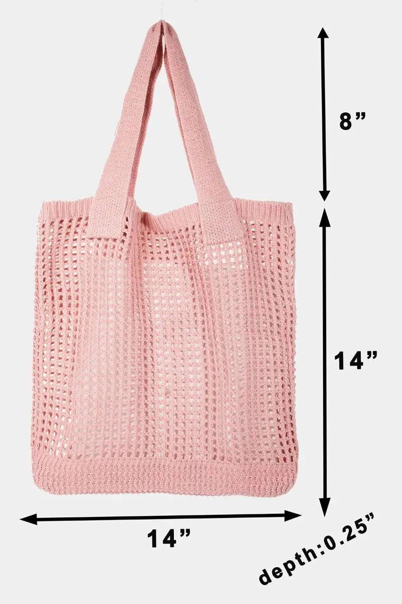 Fame Pointelle Knit Crochet Tote Bag - Aria Bouquet