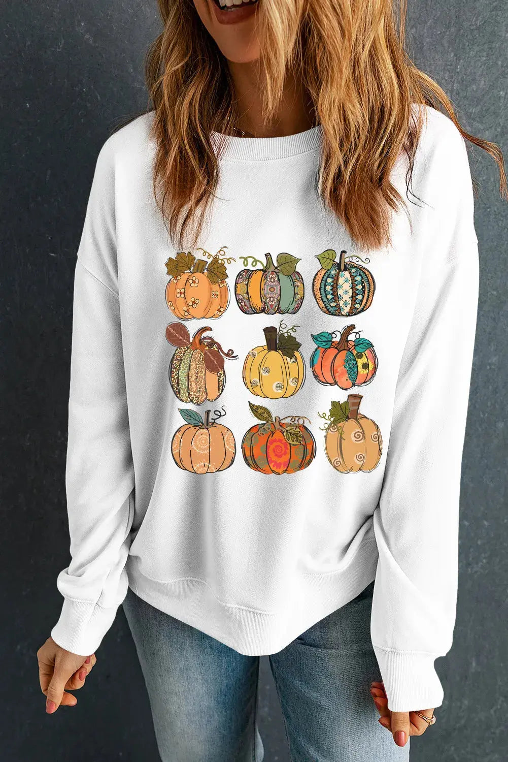 Pumpkin Graphic Long Sleeve Sweatshirt - Aria Bouquet