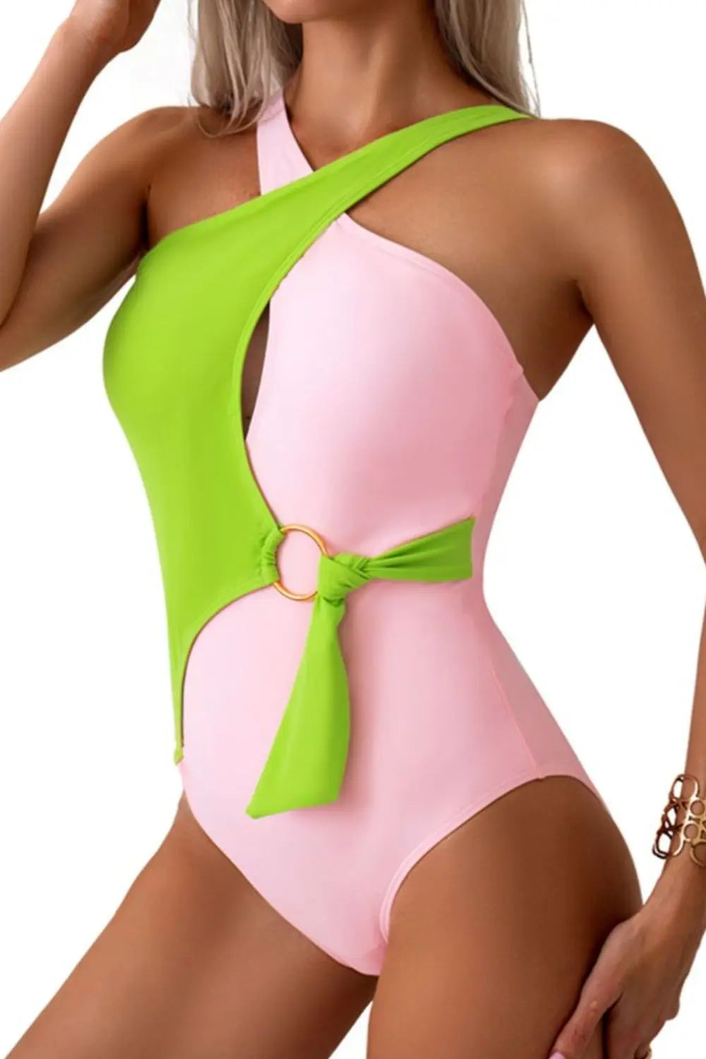 Cutout Contrast Sleeveless One-Piece Swimwear Trendsi