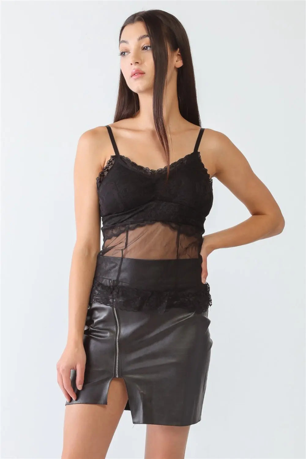 FASHION4YOU Sheer Mesh Lace Push-Up Bustier Trendsi