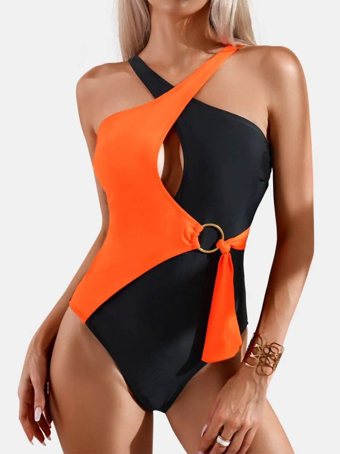 Cutout Contrast Sleeveless One-Piece Swimwear Trendsi