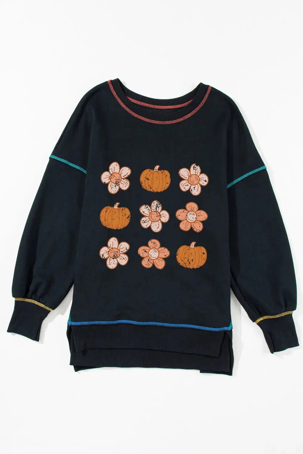 Pumpkin & Flower Graphic Long Sleeve Sweatshirt - Aria Bouquet