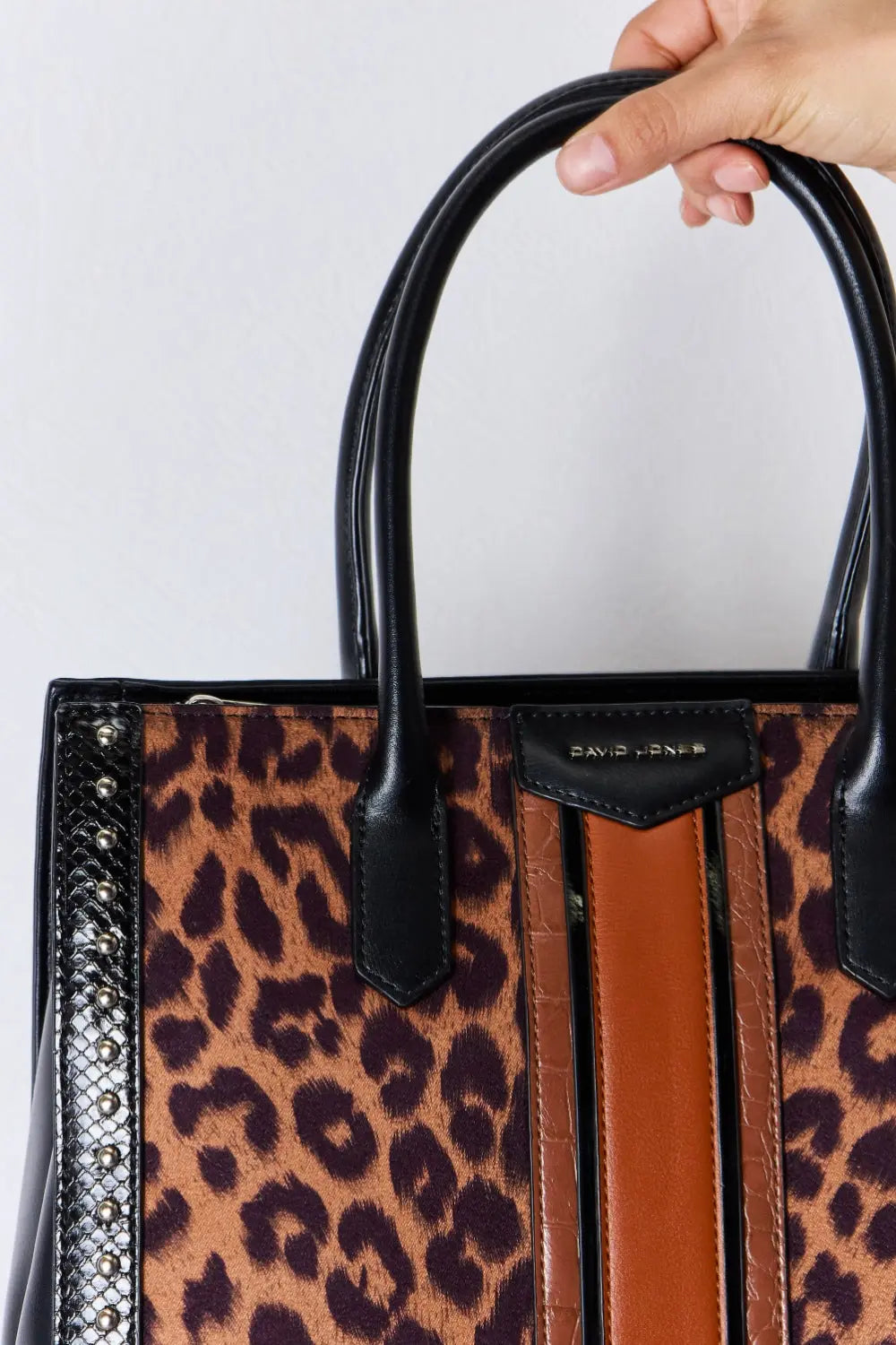 David Jones Leopard Contrast Rivet Handbag - Aria Bouquet