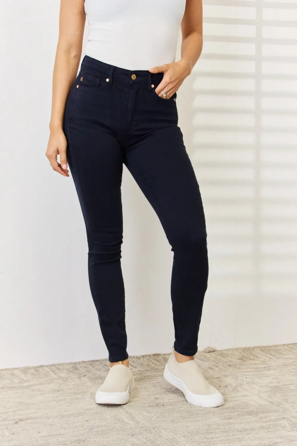 Judy Blue Full Size Garment Dyed Tummy Control Skinny Jeans - Aria Bouquet