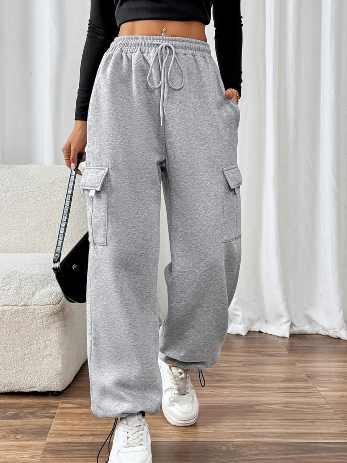 Perfee Drawstring Elastic Waist Joggers with Pockets - Aria Bouquet