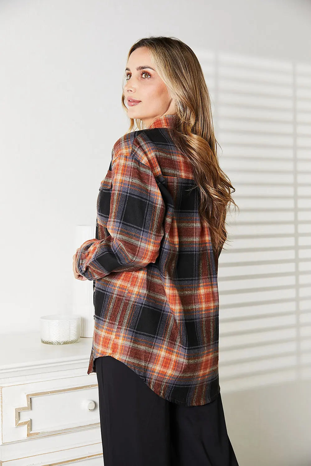 Mandy Plaid Dropped Shoulder Shirt - Aria Bouquet