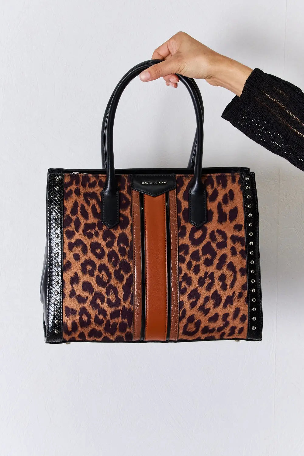 David Jones Leopard Contrast Rivet Handbag - Aria Bouquet