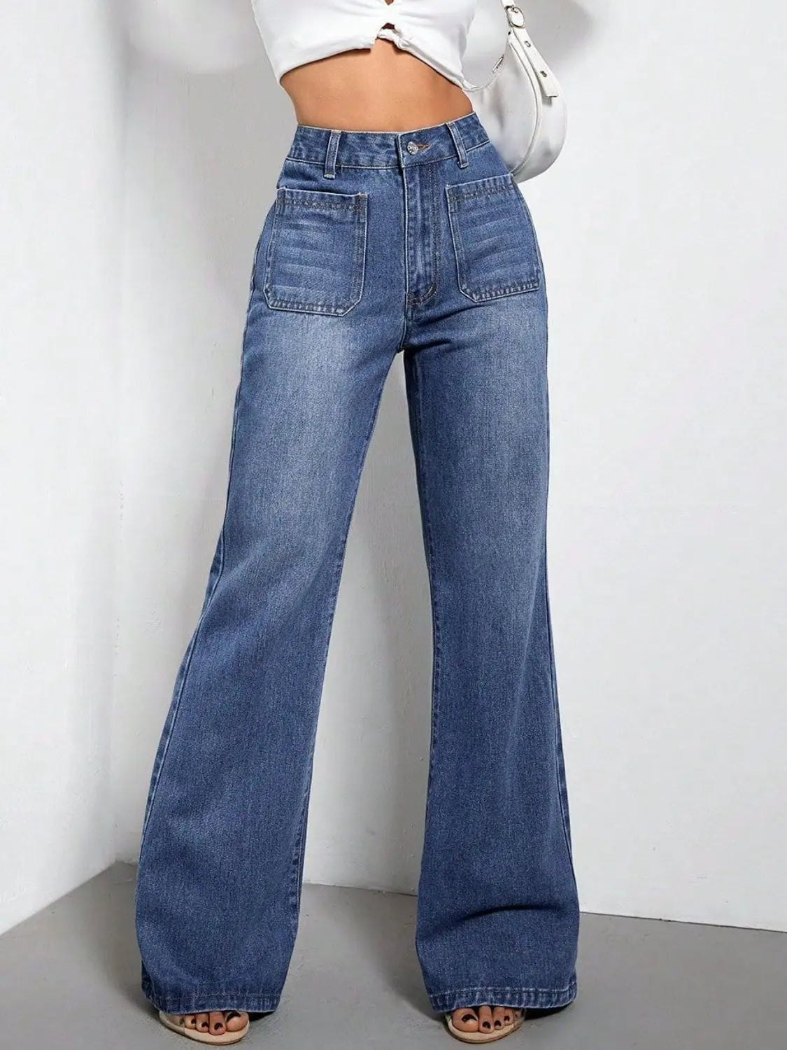 High Waist Bootcut Jeans with Pockets - Aria Bouquet