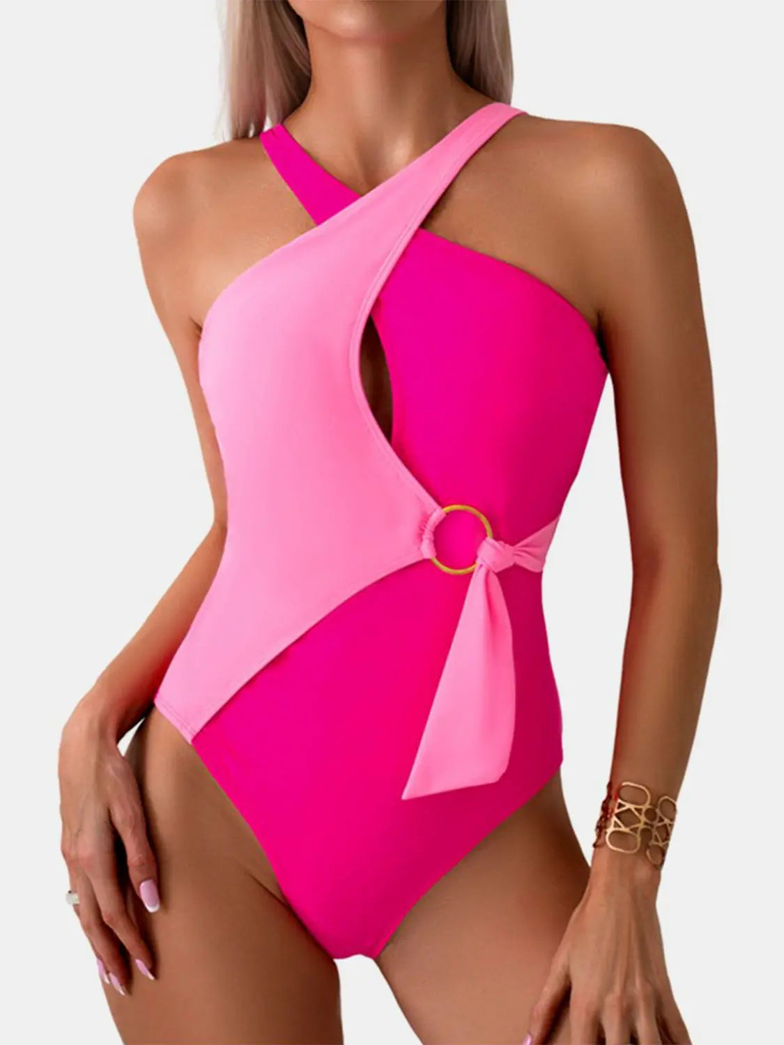 Cutout Contrast Sleeveless One-Piece Swimwear Trendsi