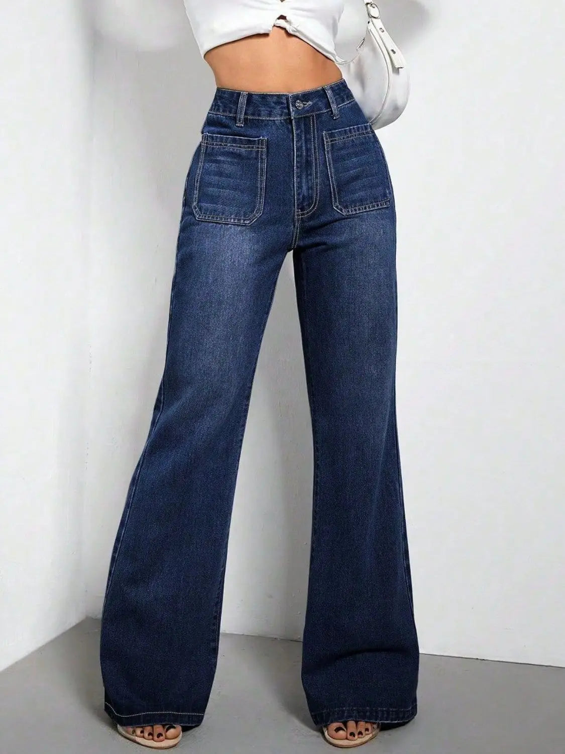 High Waist Bootcut Jeans with Pockets - Aria Bouquet