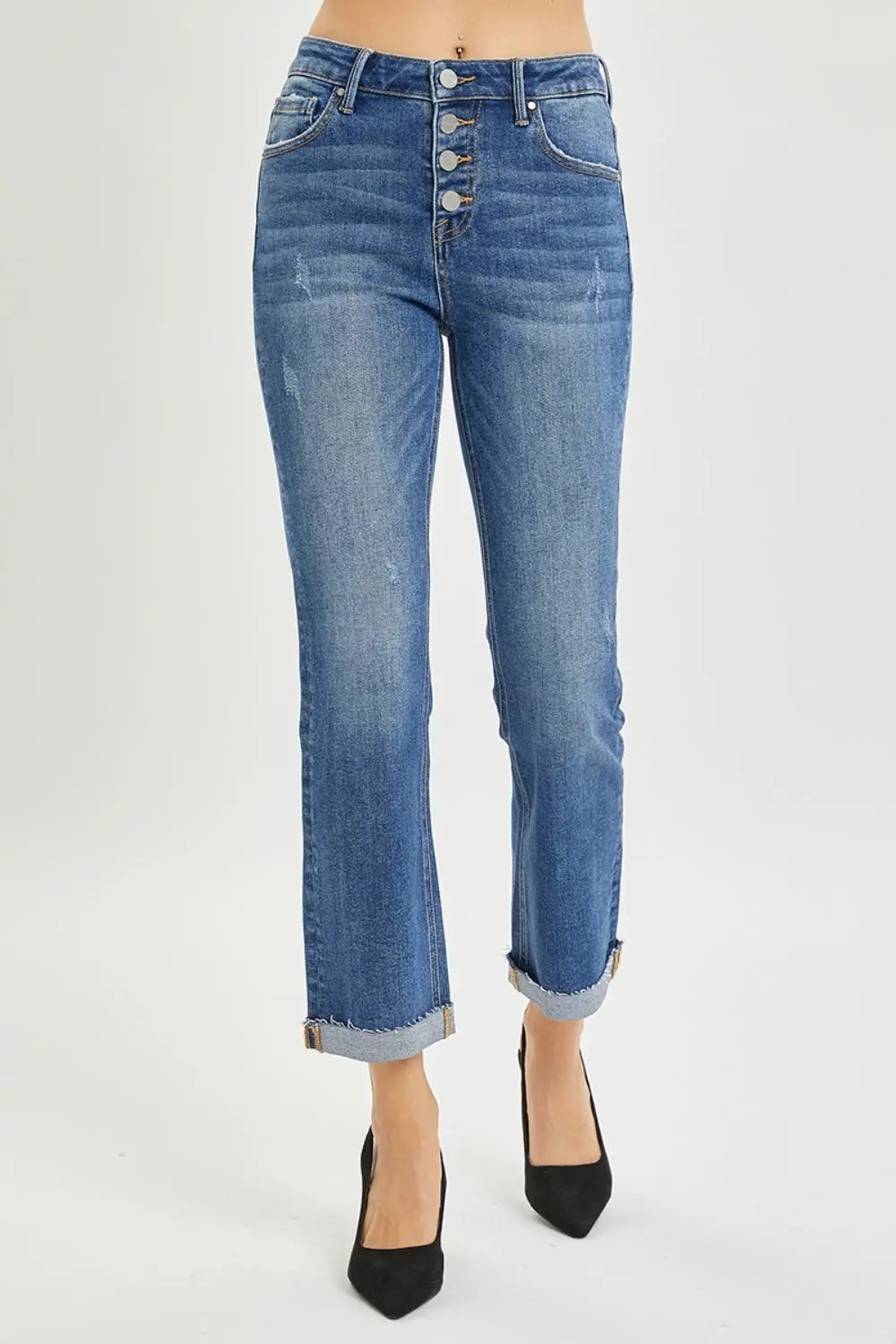 RISEN Full Size Button Fly Cropped Bootcut Jeans - Aria Bouquet