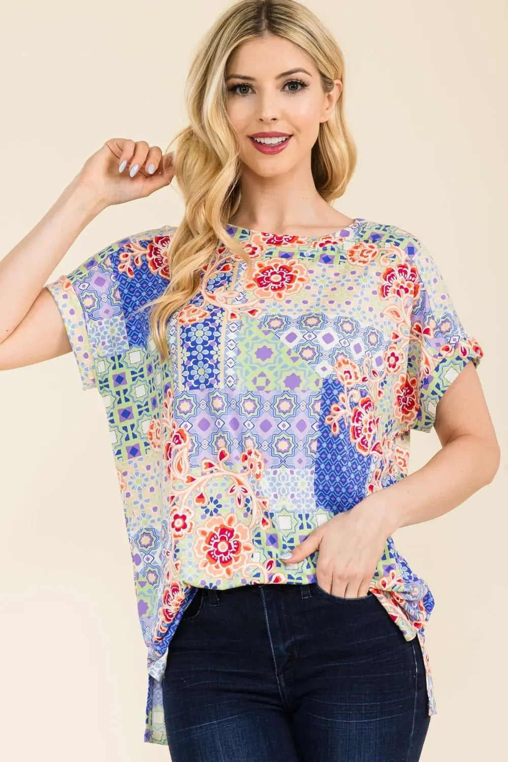 Celeste Full Size Round Neck Short Sleeve Floral T-Shirt - Aria Bouquet