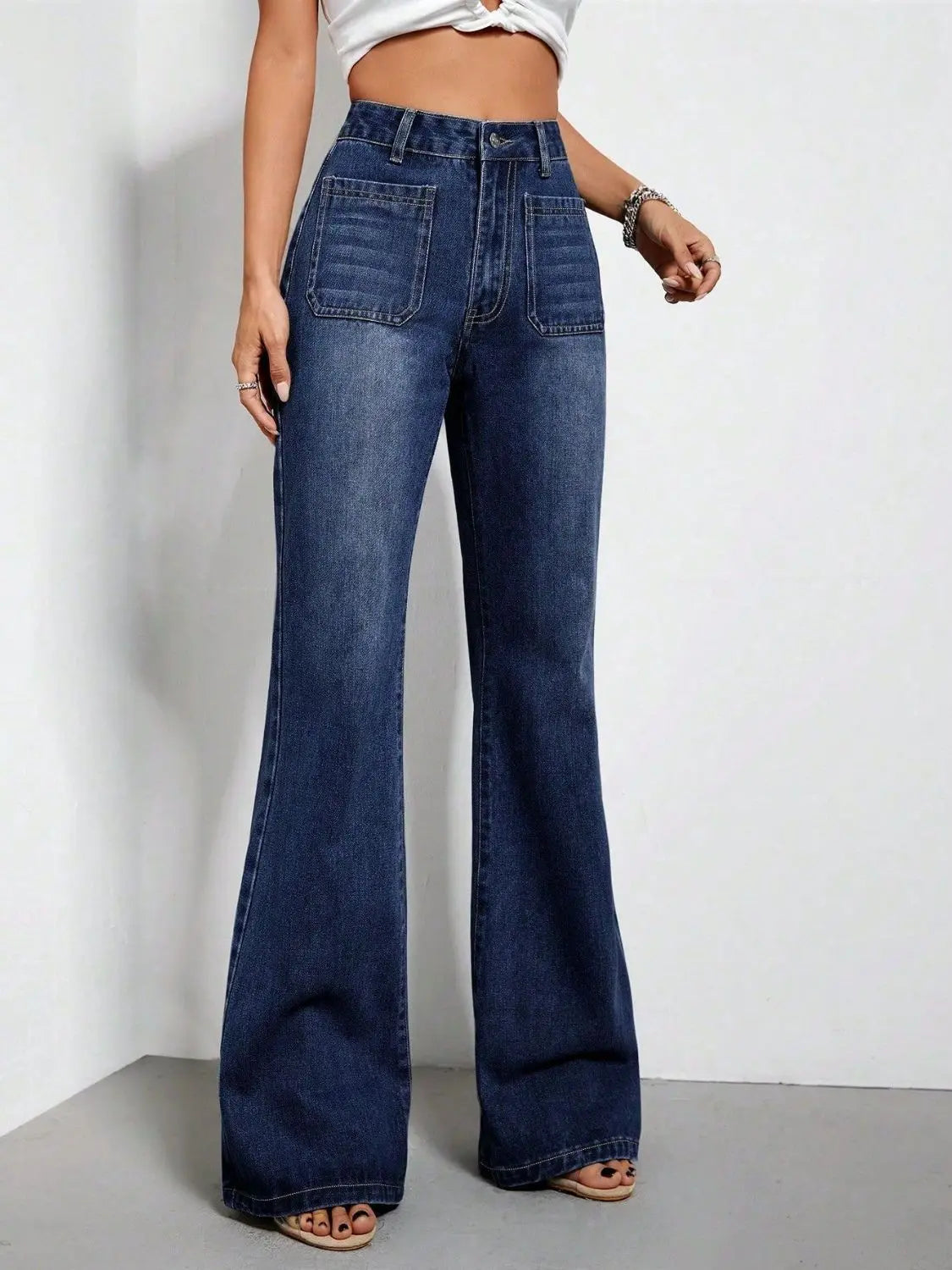 High Waist Bootcut Jeans with Pockets - Aria Bouquet