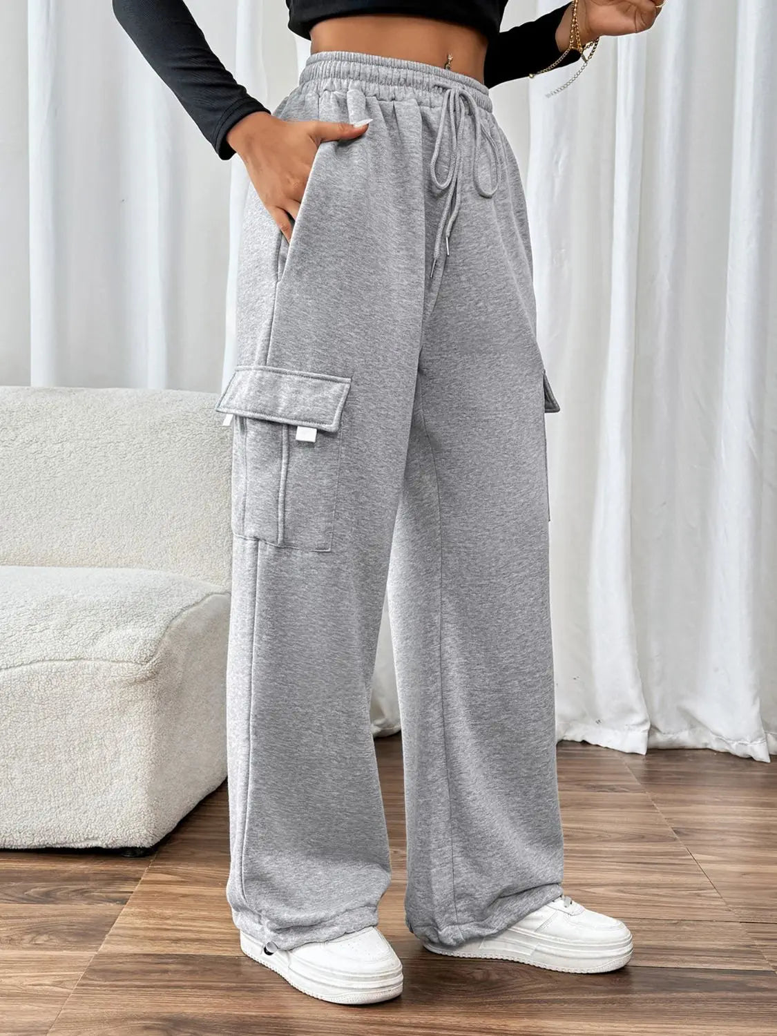 Perfee Drawstring Elastic Waist Joggers with Pockets - Aria Bouquet