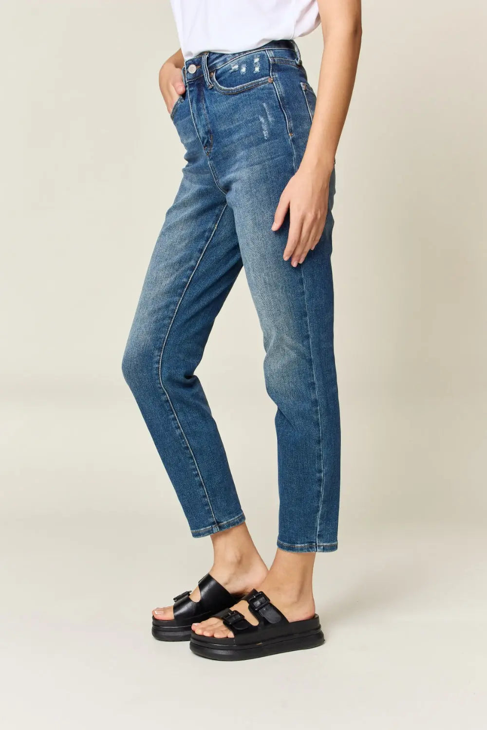 Judy Blue Full Size Tummy Control High Waist Slim Jeans - Aria Bouquet