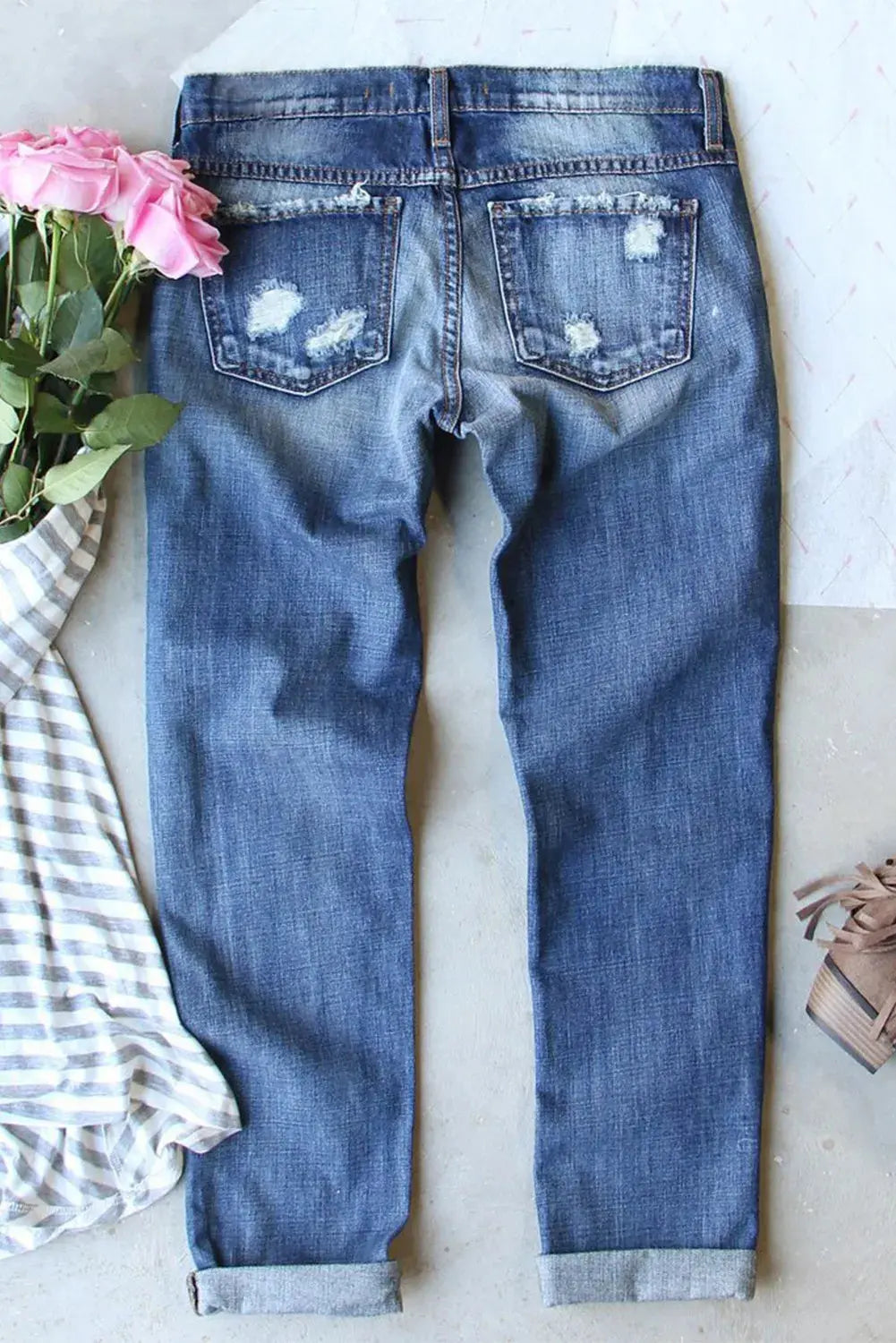 Distressed Pumpkin Jeans with Pockets - Aria Bouquet