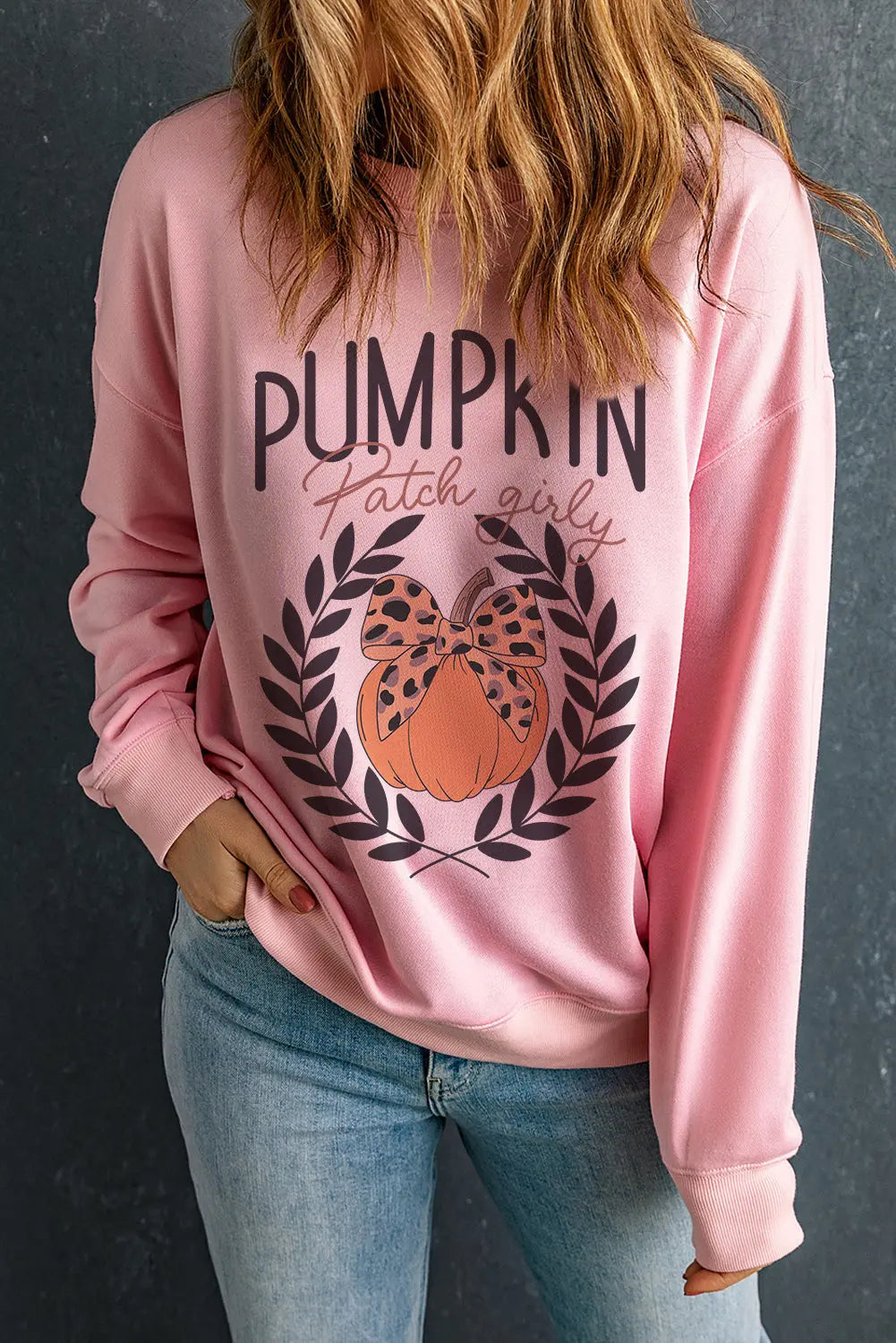 Pumpkin Round Neck Long Sleeve Sweatshirt - Aria Bouquet