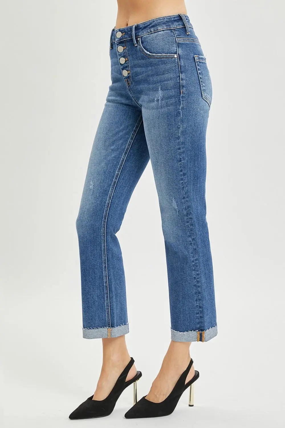 RISEN Full Size Button Fly Cropped Bootcut Jeans - Aria Bouquet