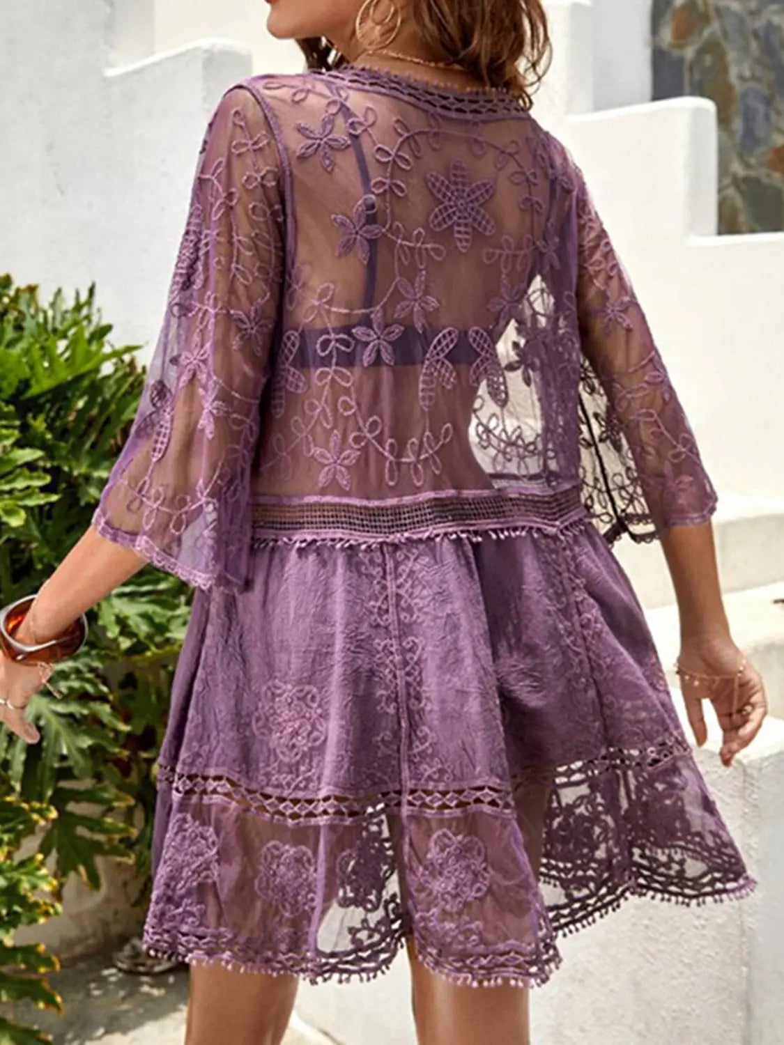 Lace Detail Plunge Cover-Up Dress Trendsi