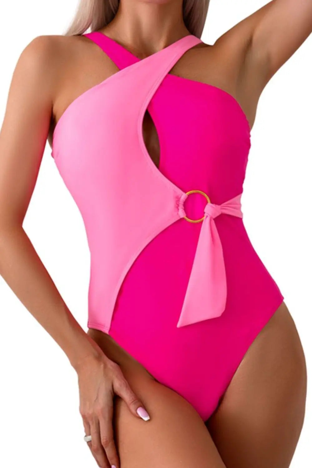 Cutout Contrast Sleeveless One-Piece Swimwear Trendsi