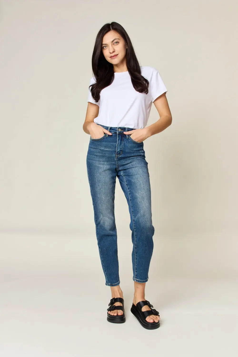 Judy Blue Full Size Tummy Control High Waist Slim Jeans - Aria Bouquet