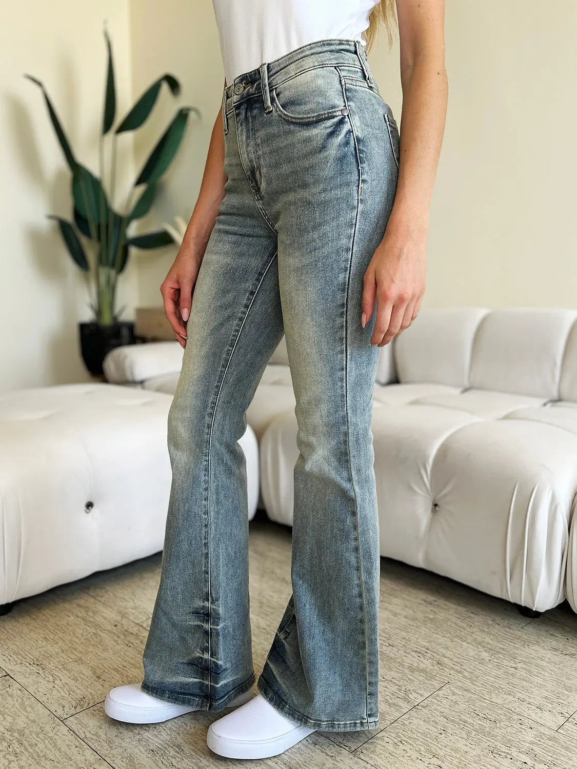 Judy Blue Full Size Mid Rise Flare Jeans - Aria Bouquet