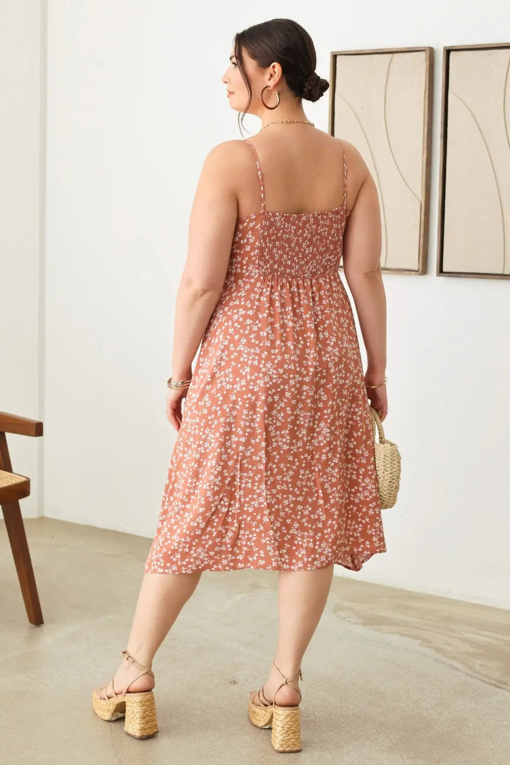 Zenobia Plus Size Cutout Floral Spaghetti Strap Dress - Aria Bouquet