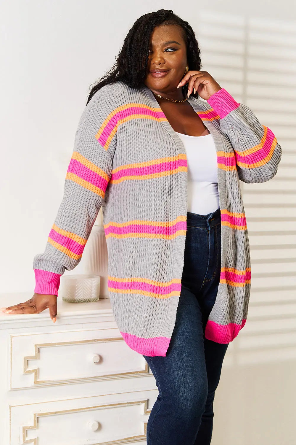 Woven Right Ribbed Long Sleeve Cardigan - Aria Bouquet