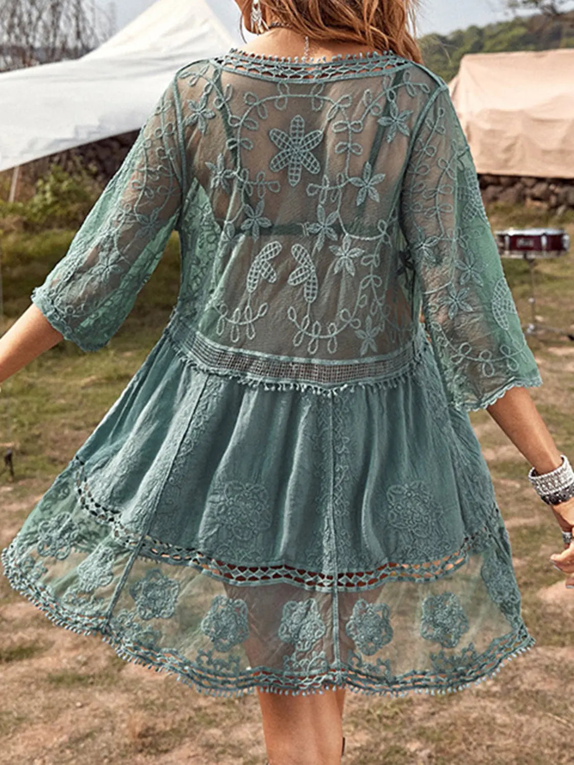 Lace Detail Plunge Cover-Up Dress Trendsi