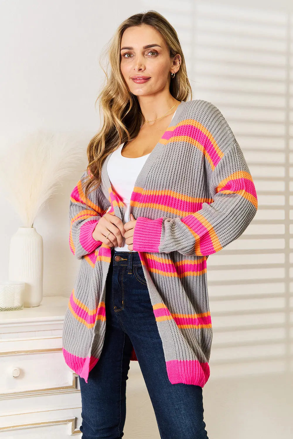 Woven Right Ribbed Long Sleeve Cardigan - Aria Bouquet