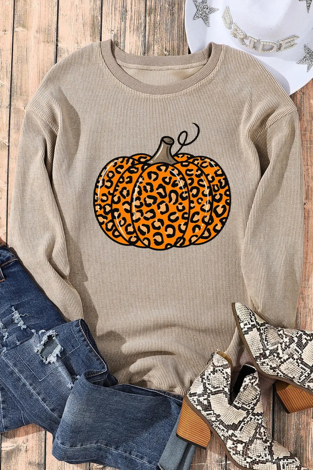 Pumpkin Round Neck Long Sleeve Sweatshirt - Aria Bouquet