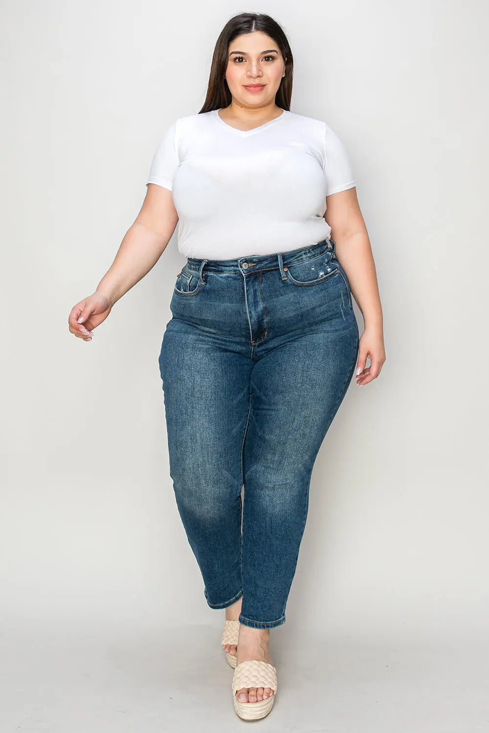 Judy Blue Full Size Tummy Control High Waist Slim Jeans - Aria Bouquet