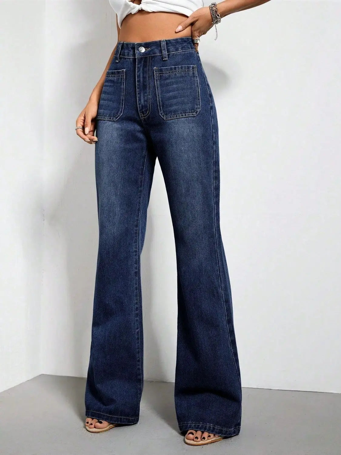 High Waist Bootcut Jeans with Pockets - Aria Bouquet