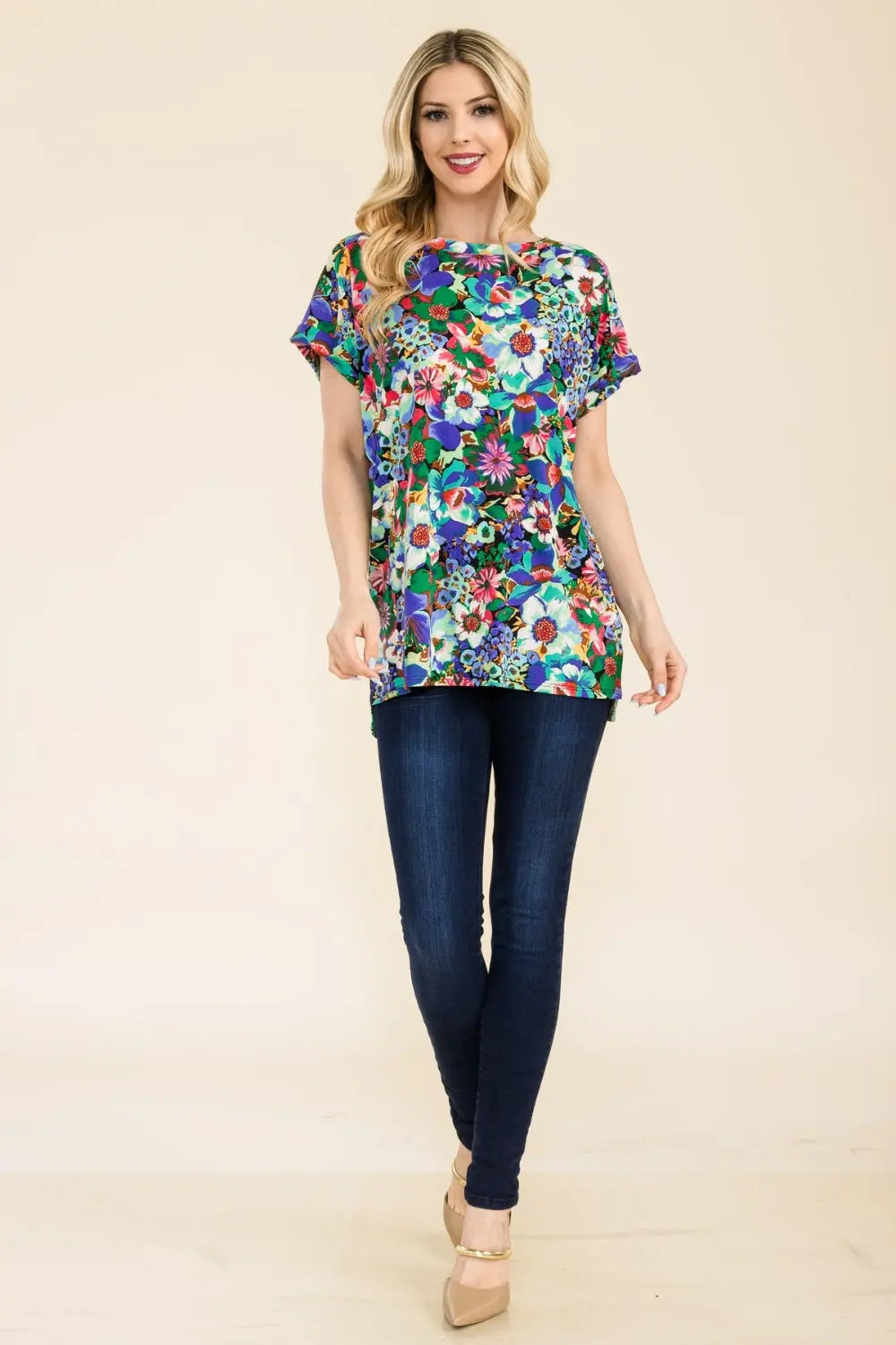 Celeste Full Size Round Neck Short Sleeve Floral T-Shirt - Aria Bouquet