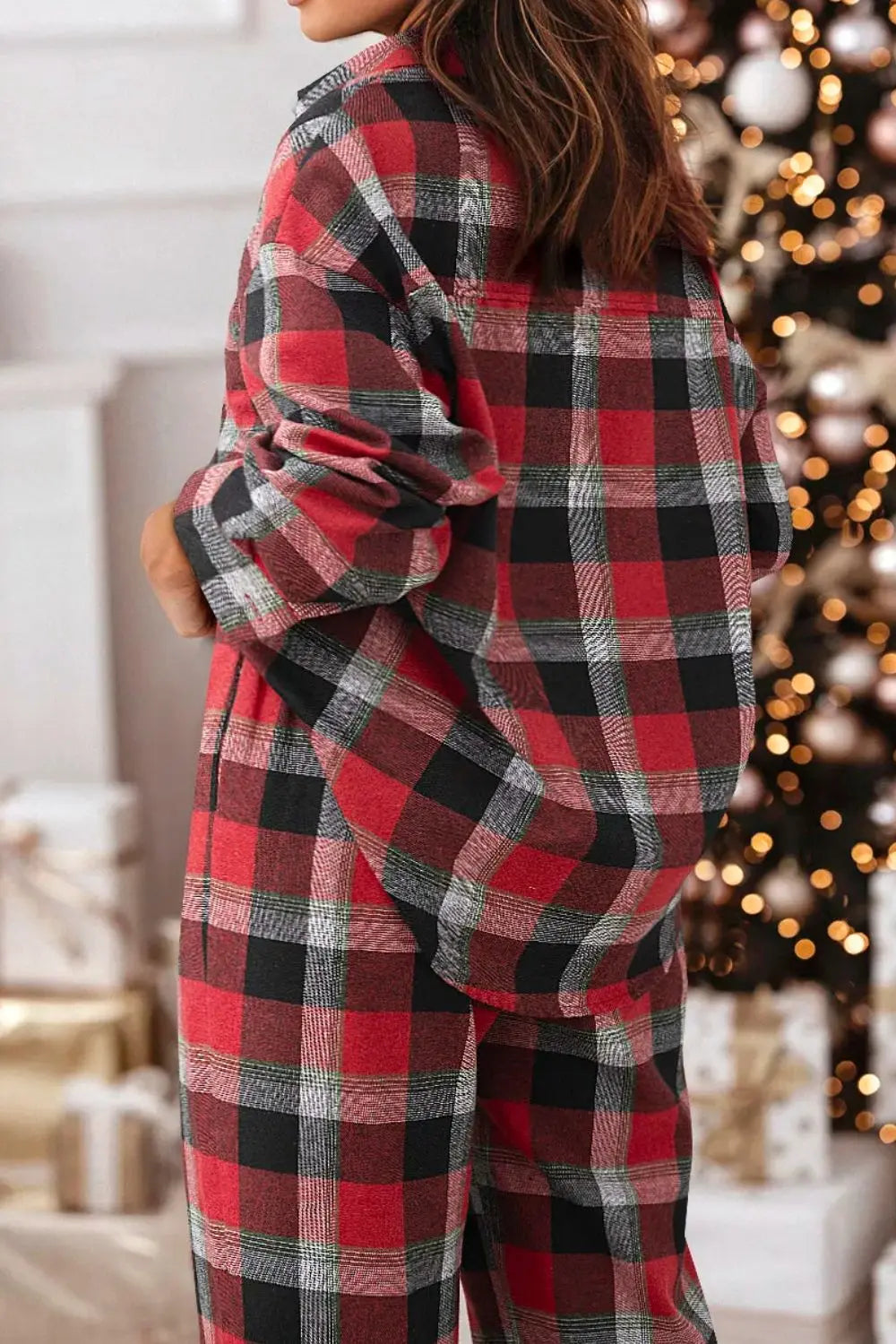 Plaid Long Sleeve Top and Pants Lounge Set Trendsi