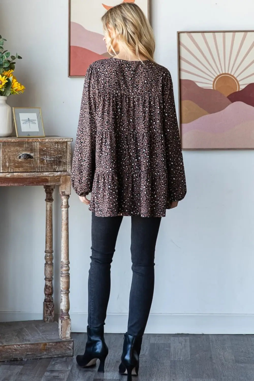 Heimish Leopard  Long Sleeve Tiered Blouse - Aria Bouquet