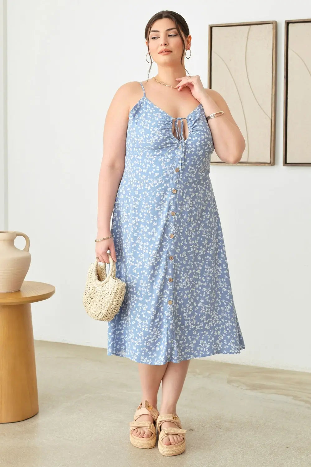 Zenobia Plus Size Cutout Floral Spaghetti Strap Dress - Aria Bouquet