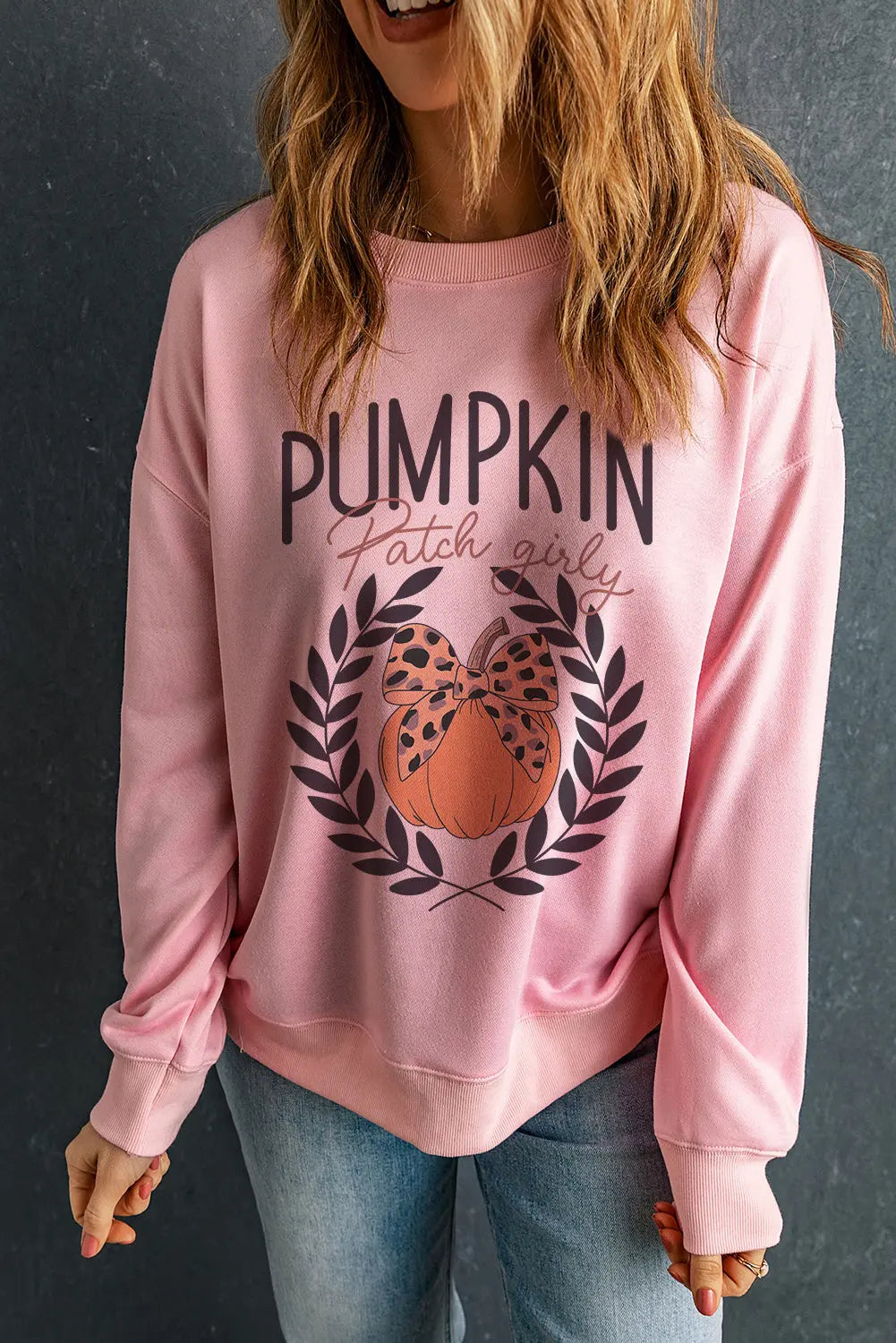 Pumpkin Round Neck Long Sleeve Sweatshirt - Aria Bouquet