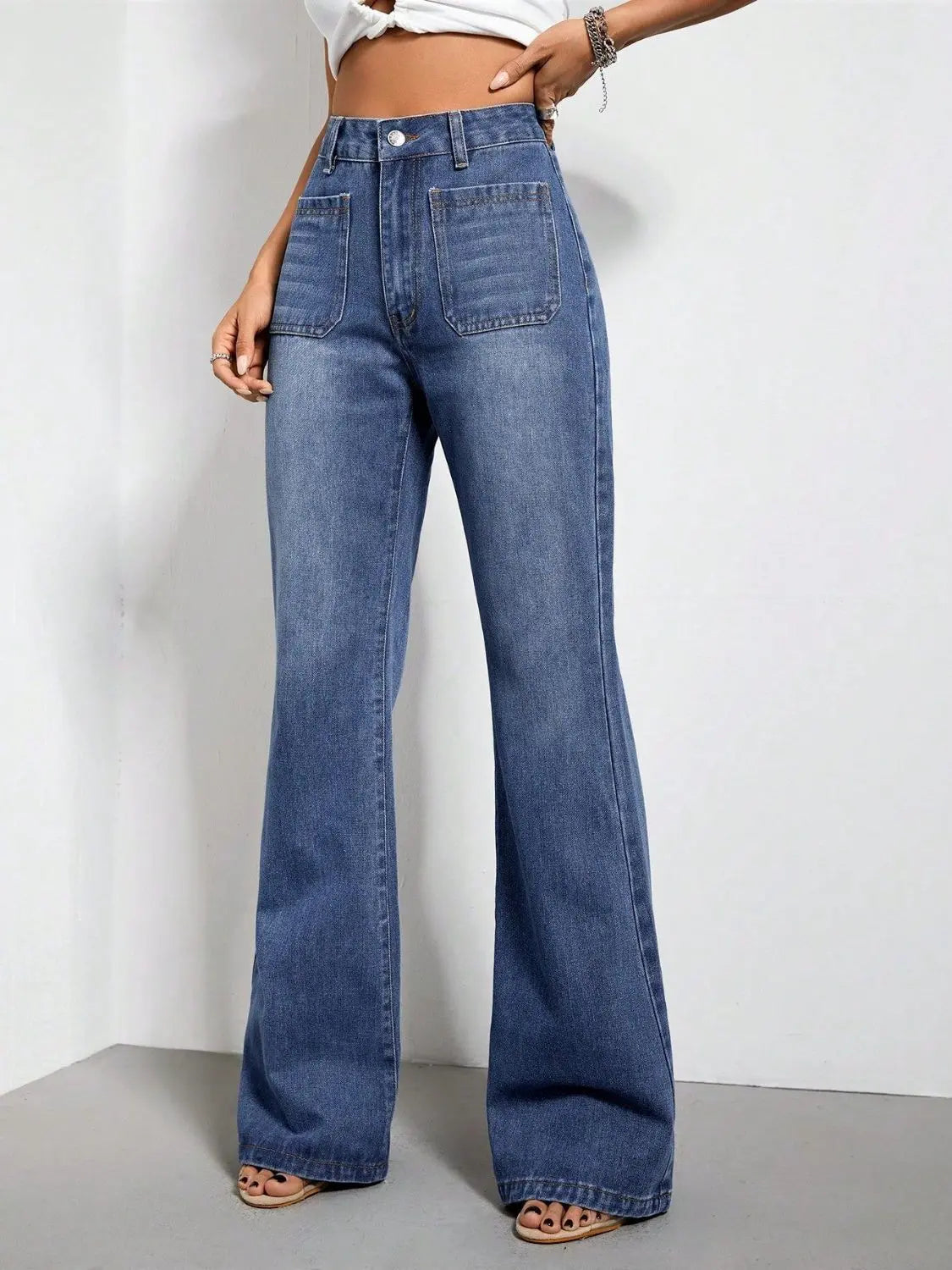 High Waist Bootcut Jeans with Pockets - Aria Bouquet