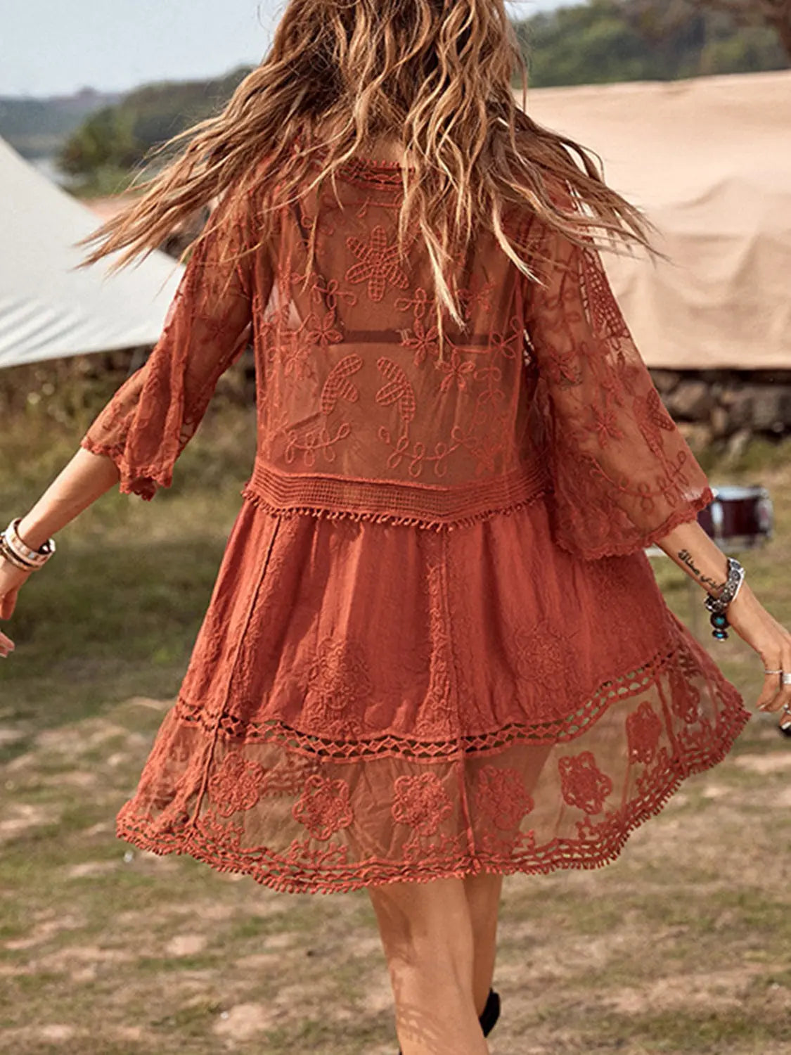 Lace Detail Plunge Cover-Up Dress Trendsi