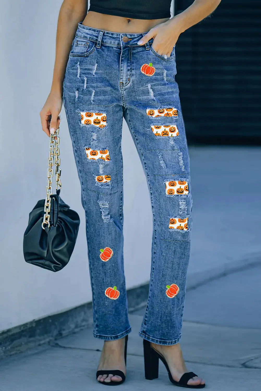 Distressed Pumpkin Jeans with Pockets - Aria Bouquet