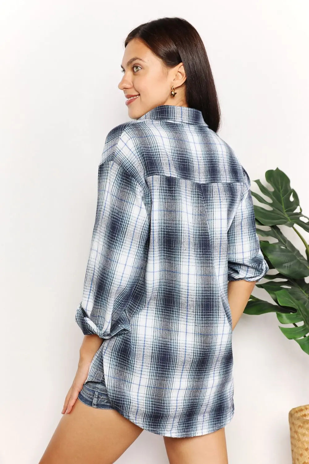 Mandy Plaid Dropped Shoulder Shirt - Aria Bouquet