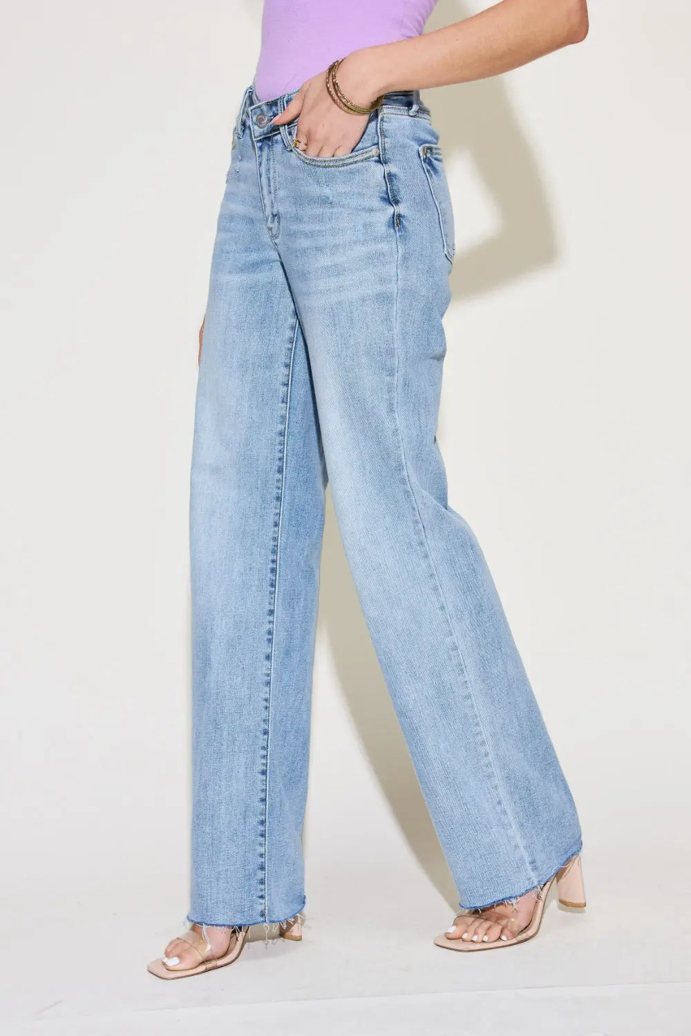 Judy Blue Full Size V Front Waistband Straight Jeans - Aria Bouquet