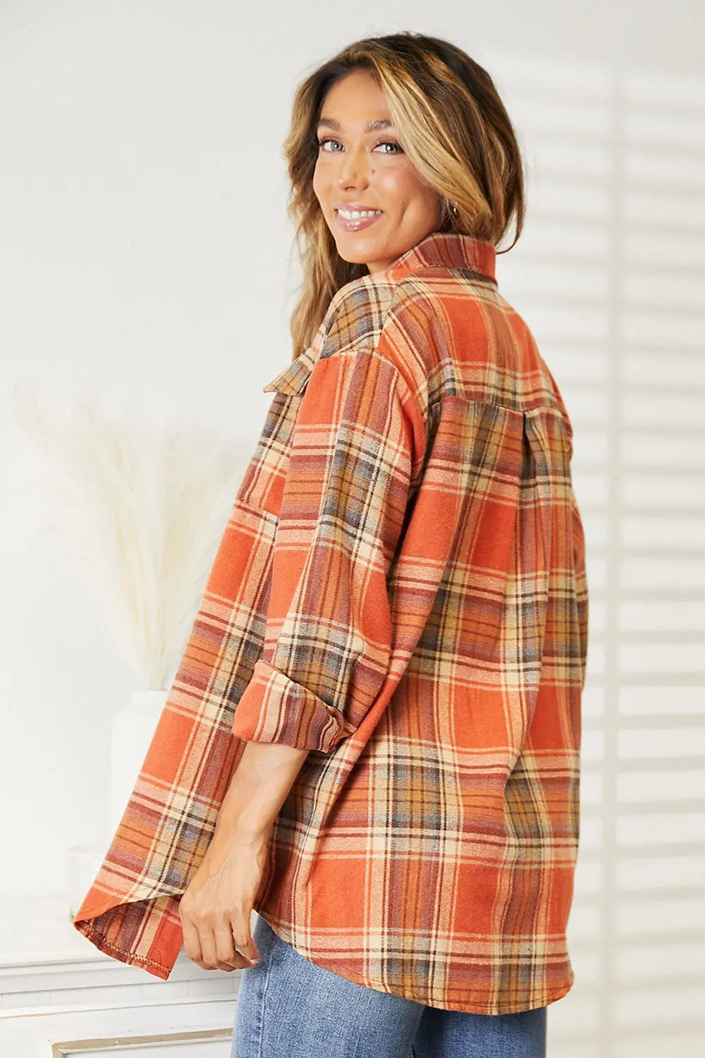 Mandy Plaid Dropped Shoulder Shirt - Aria Bouquet