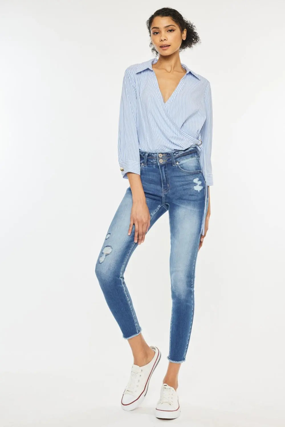 Kancan Distressed Raw Hem High Waist Jeans - Aria Bouquet