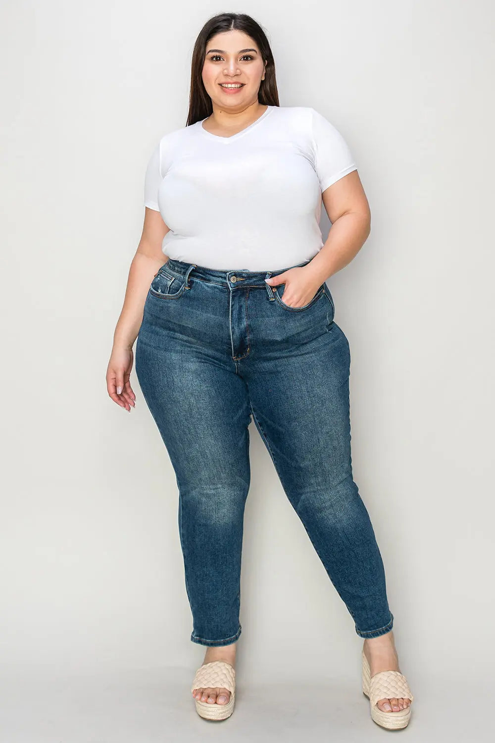 Judy Blue Full Size Tummy Control High Waist Slim Jeans - Aria Bouquet