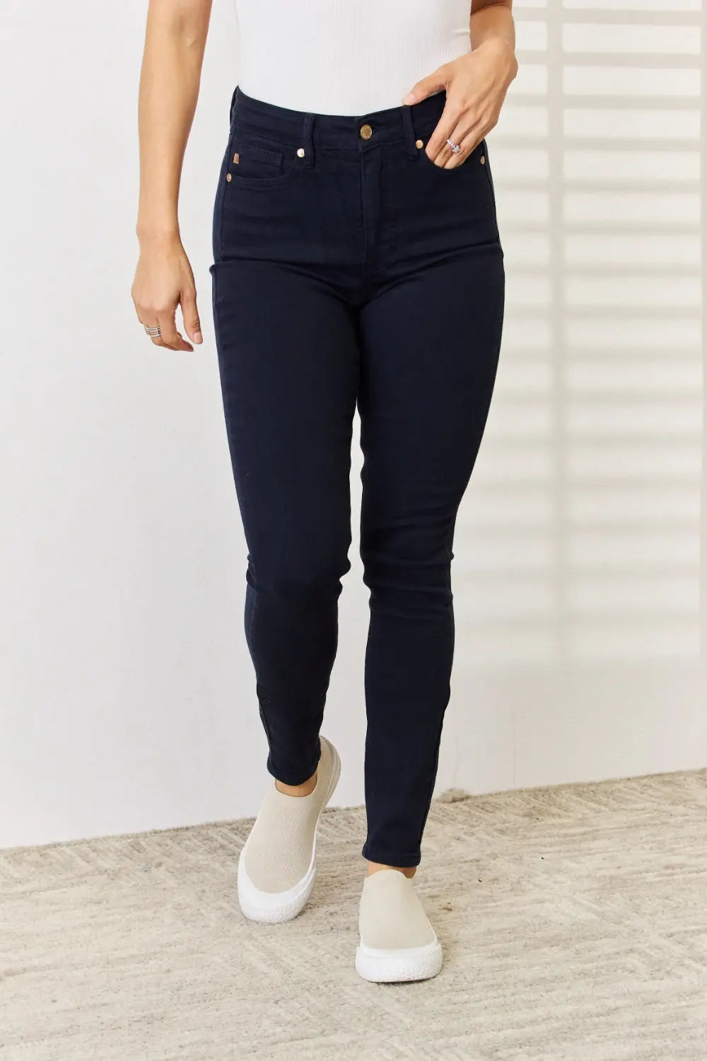 Judy Blue Full Size Garment Dyed Tummy Control Skinny Jeans - Aria Bouquet