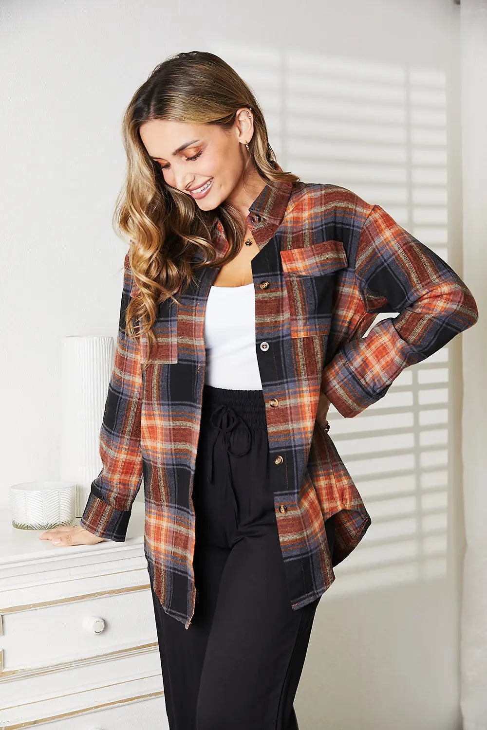 Mandy Plaid Dropped Shoulder Shirt - Aria Bouquet